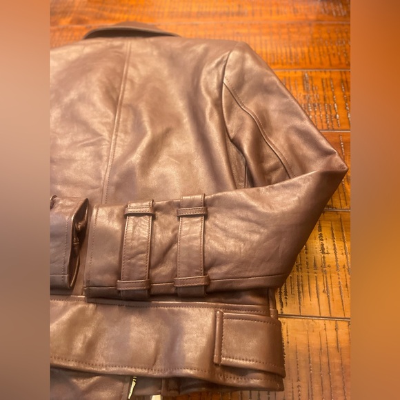 NWT - L’AGENCE Billie Belted Leather Jacket - Size Small - Brown Lambskin - Picture 15 of 16
